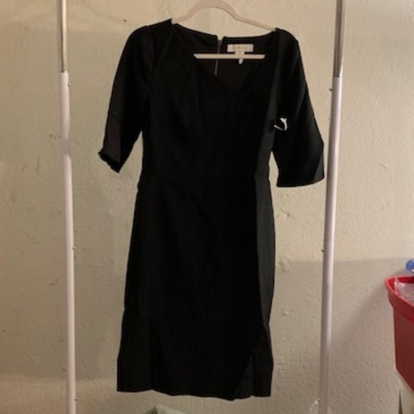 Lark & Ro Women's Black 1/2 Sleeve Asymmetric V-Neck Midi Dress 4 NWT - Picture 1 of 7